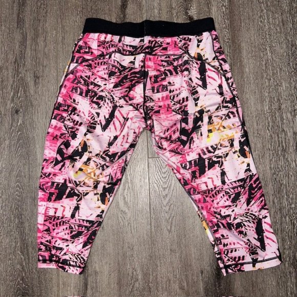 ADIDAS Compression Cropped 3/4 Capri Training TIGHTS Pink Black Womens L Large - Picture 4 of 4